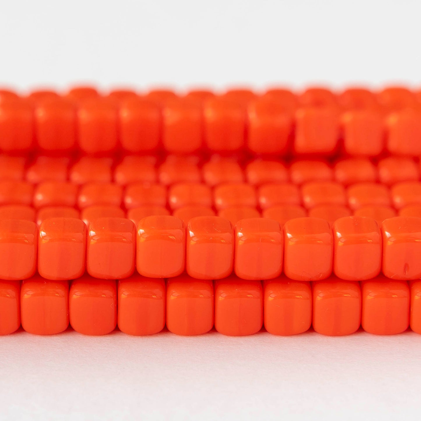 5x7mm Glass Cube Beads - Opaque Orange - 25 or 50 beads