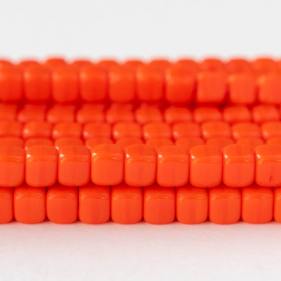 5x7mm Glass Cube Beads - Opaque Orange - 25 or 50 beads