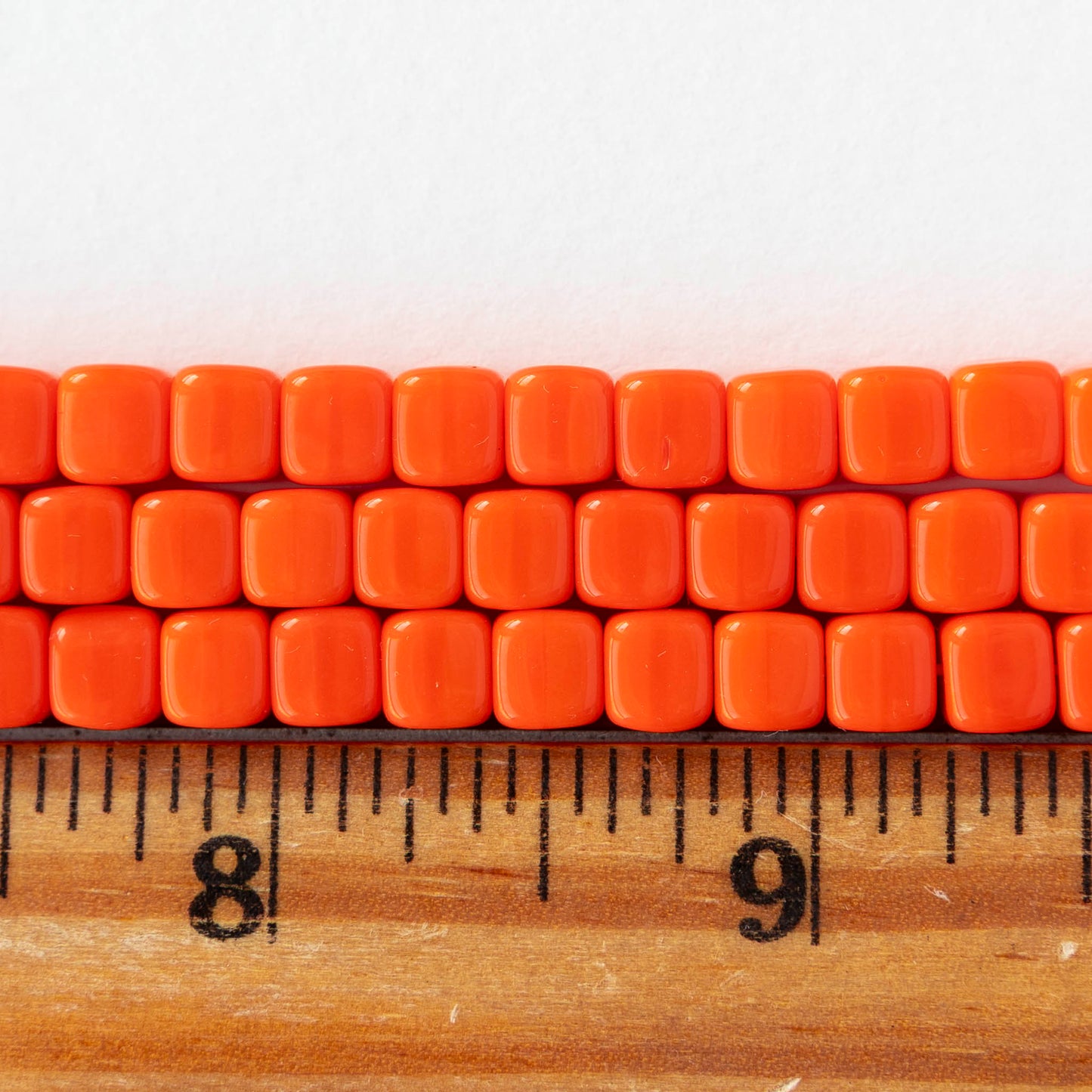 5x7mm Glass Cube Beads - Opaque Orange - 25 or 50 beads