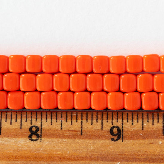 5x7mm Glass Cube Beads - Opaque Orange - 25 or 50 beads