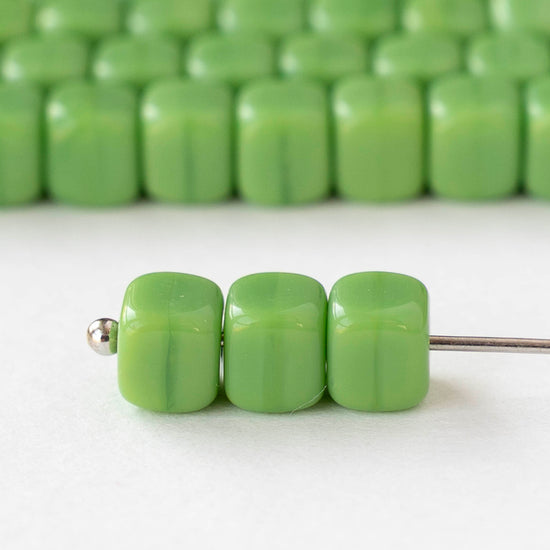 5x7mm Glass Cube Beads - Opaque Green - 25 or 50 beads