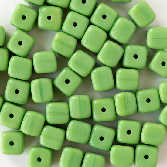 5x7mm Glass Cube Beads - Opaque Green - 25 or 50 beads