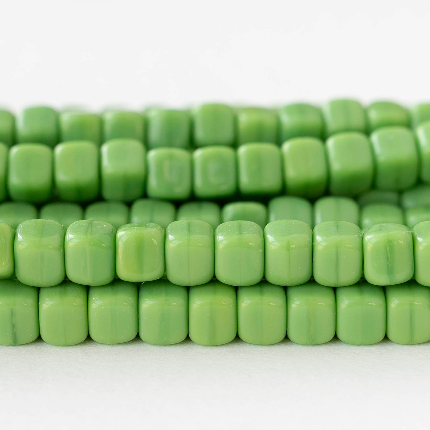 5x7mm Glass Cube Beads - Opaque Green - 25 or 50 beads