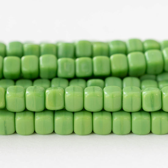 5x7mm Glass Cube Beads - Opaque Green - 25 or 50 beads