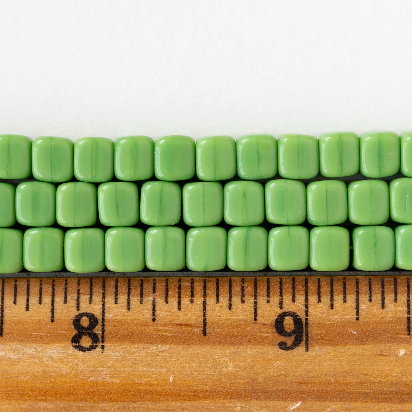 5x7mm Glass Cube Beads - Opaque Green - 25 or 50 beads