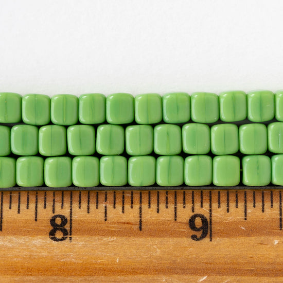 5x7mm Glass Cube Beads - Opaque Green - 25 or 50 beads