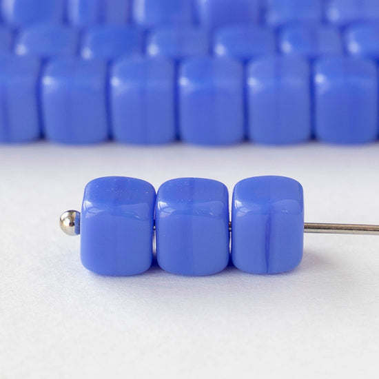 5x7mm Glass Cube Beads - Opaque Periwinkle - 25 or 50 beads