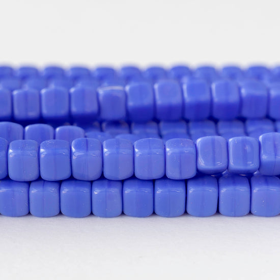 5x7mm Glass Cube Beads - Opaque Periwinkle - 25 or 50 beads