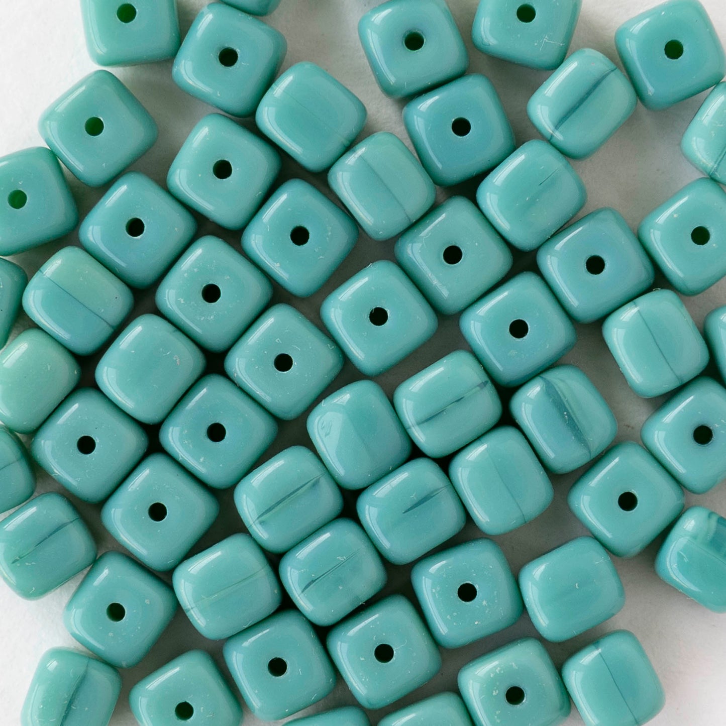 5x7mm Glass Cube Beads - Opaque Turquoise - 25 or 50 beads