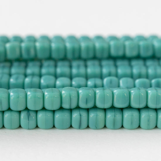 5x7mm Glass Cube Beads - Opaque Turquoise - 25 or 50 beads