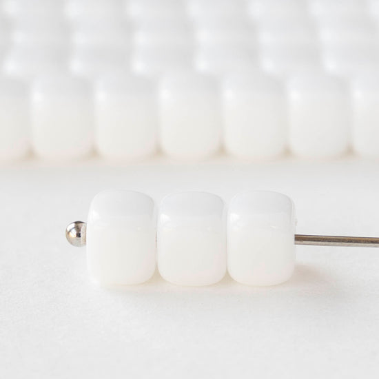 5x7mm Glass Cube Beads - Opaque White - 25 or 50 beads