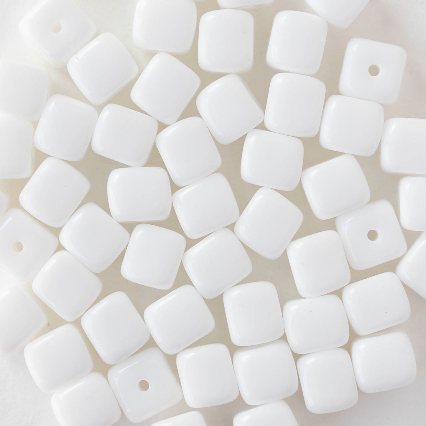 5x7mm Glass Cube Beads - Opaque White - 25 or 50 beads
