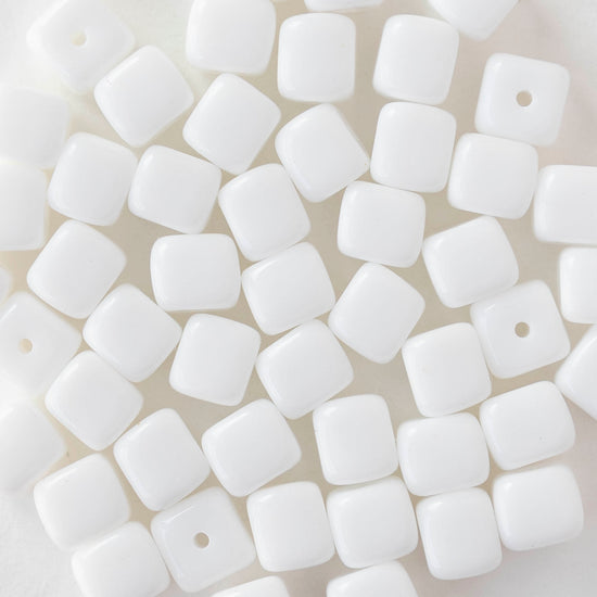 5x7mm Glass Cube Beads - Opaque White - 25 or 50 beads