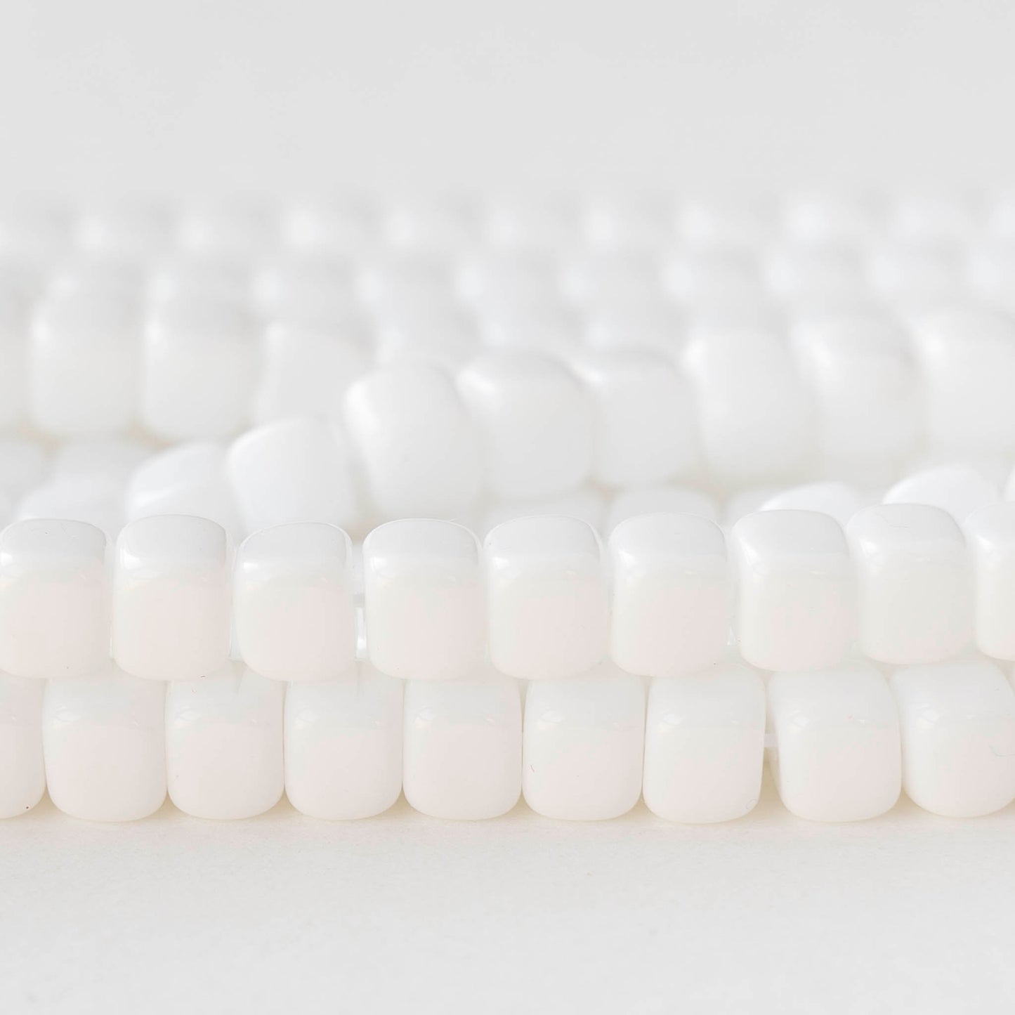 5x7mm Glass Cube Beads - Opaque White - 25 or 50 beads