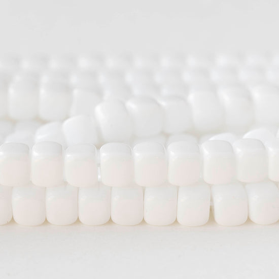 5x7mm Glass Cube Beads - Opaque White - 25 or 50 beads
