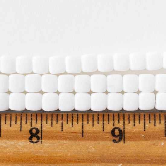 5x7mm Glass Cube Beads - Opaque White - 25 or 50 beads