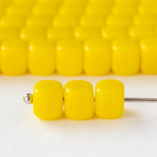 5x7mm Glass Cube Beads - Opaque Yellow - 25 or 50 beads