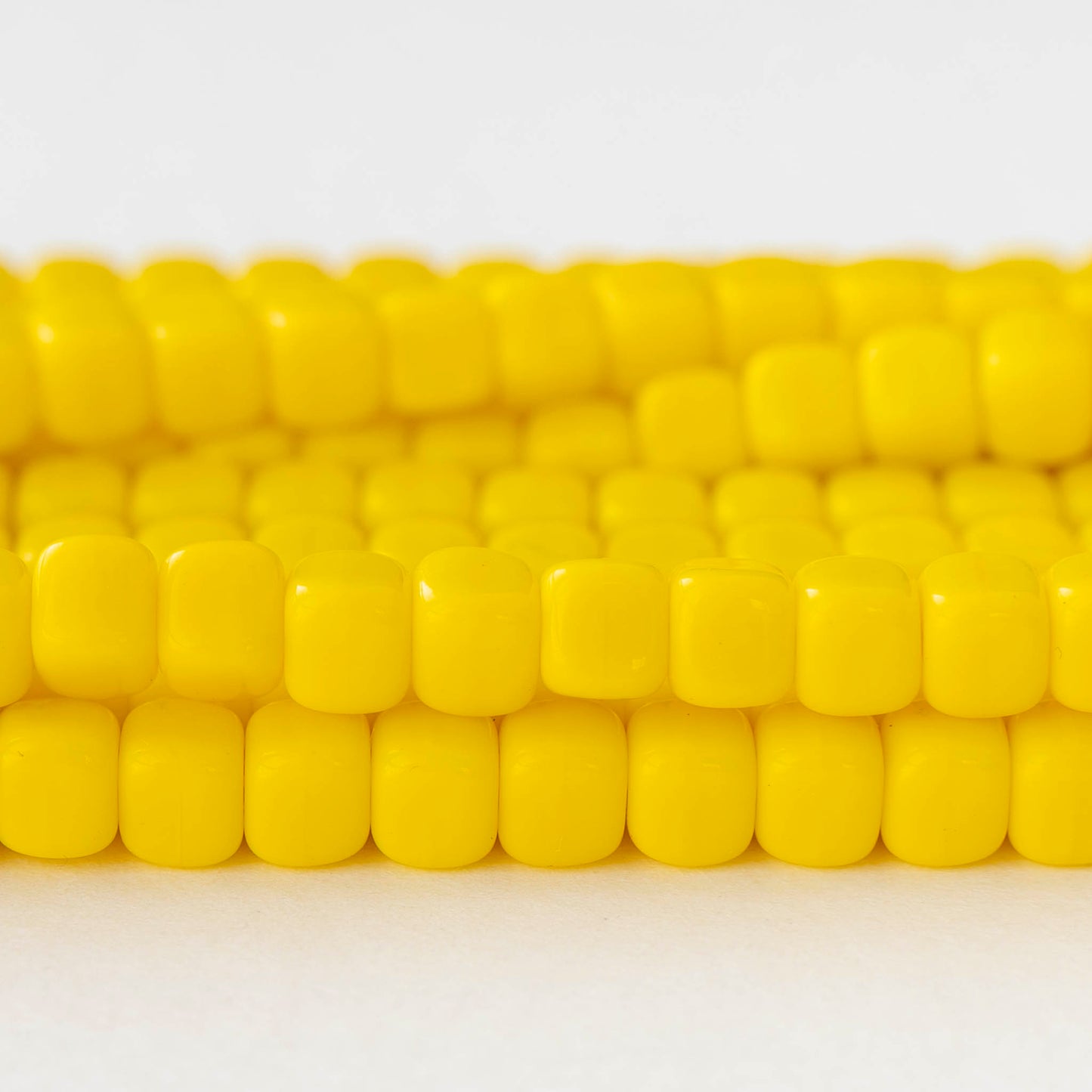 5x7mm Glass Cube Beads - Opaque Yellow - 25 or 50 beads