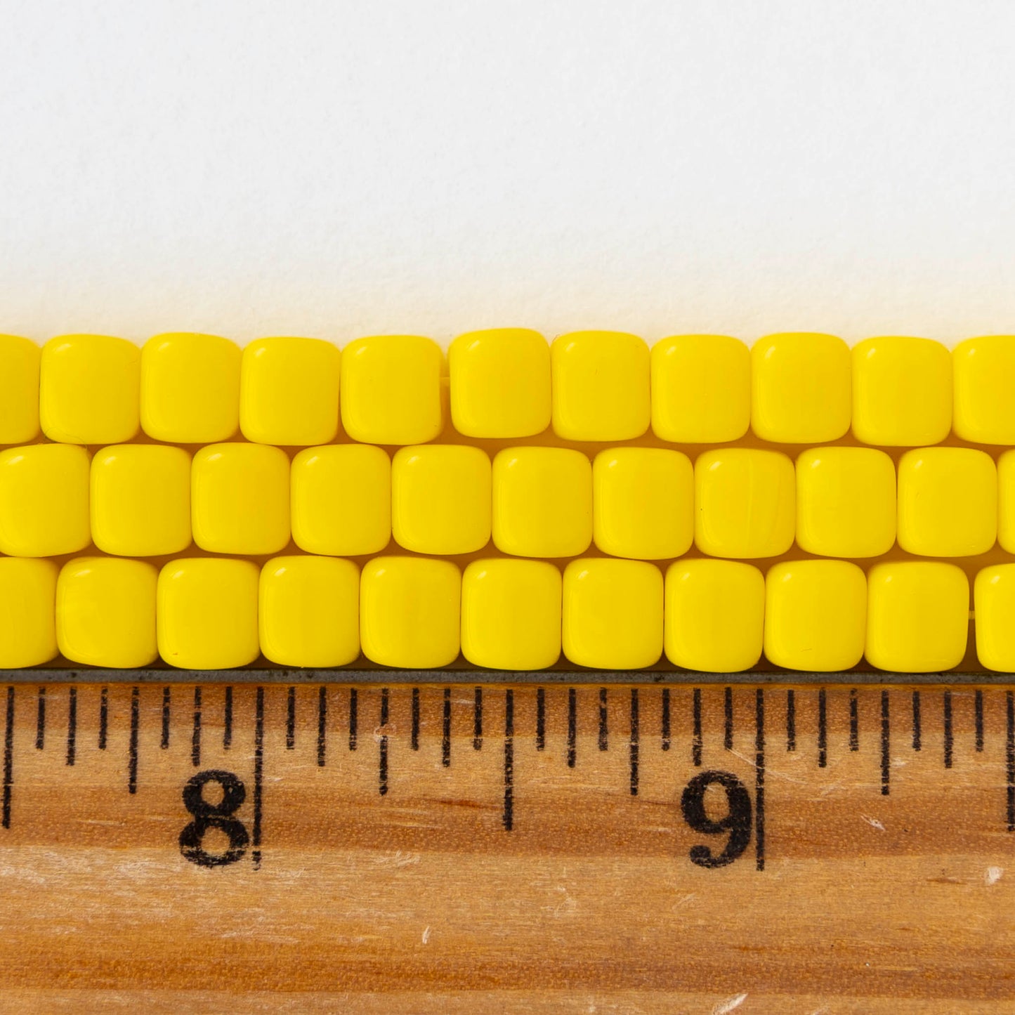 5x7mm Glass Cube Beads - Opaque Yellow - 25 or 50 beads
