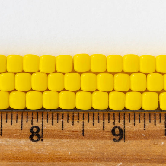 5x7mm Glass Cube Beads - Opaque Yellow - 25 or 50 beads