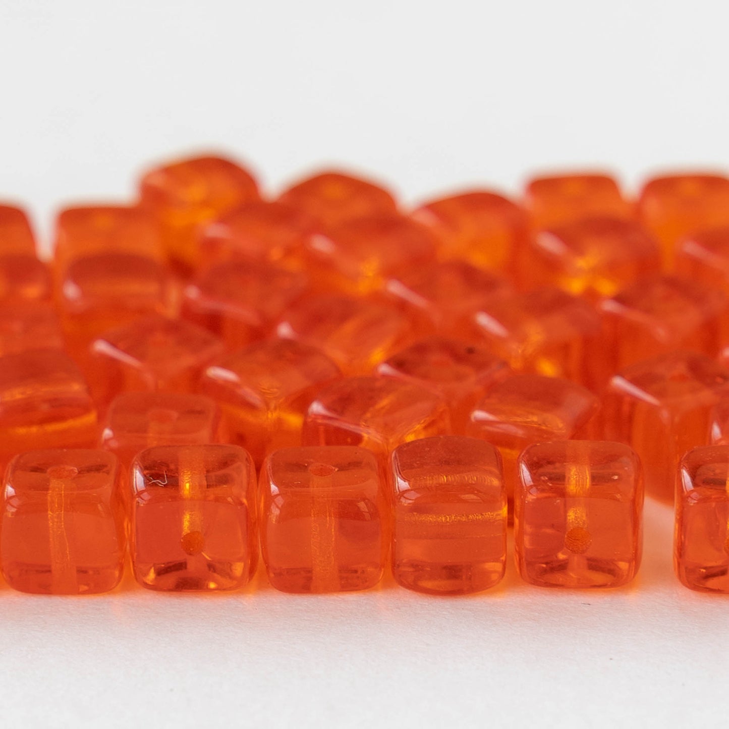 5x7mm Glass Cube Beads - Hyacinth Orange - 50 beads