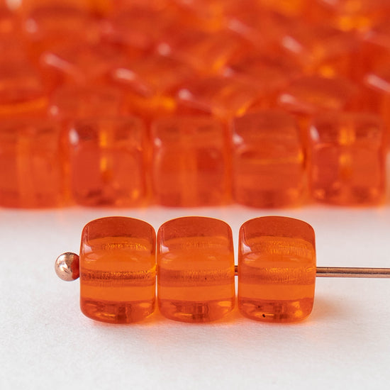 5x7mm Glass Cube Beads - Hyacinth Orange - 50 beads