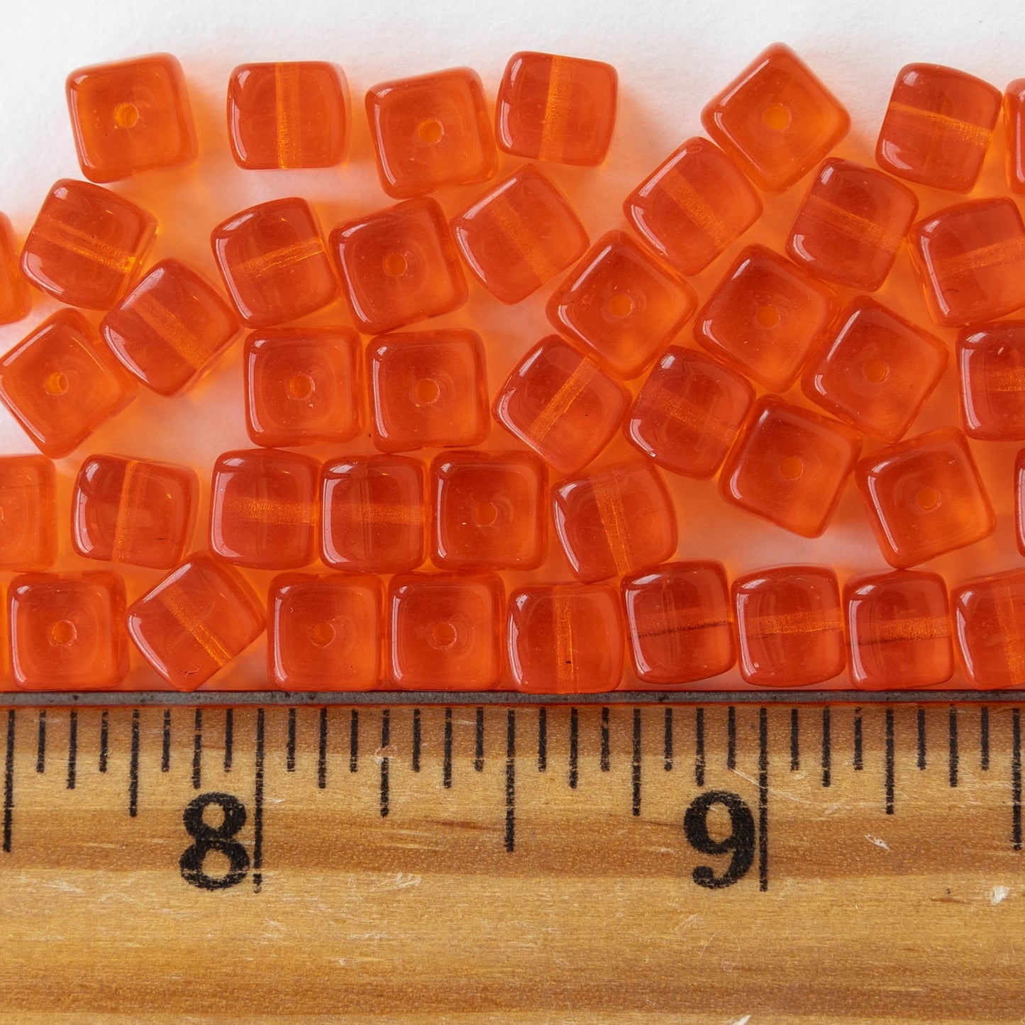 5x7mm Glass Cube Beads - Hyacinth Orange - 50 beads