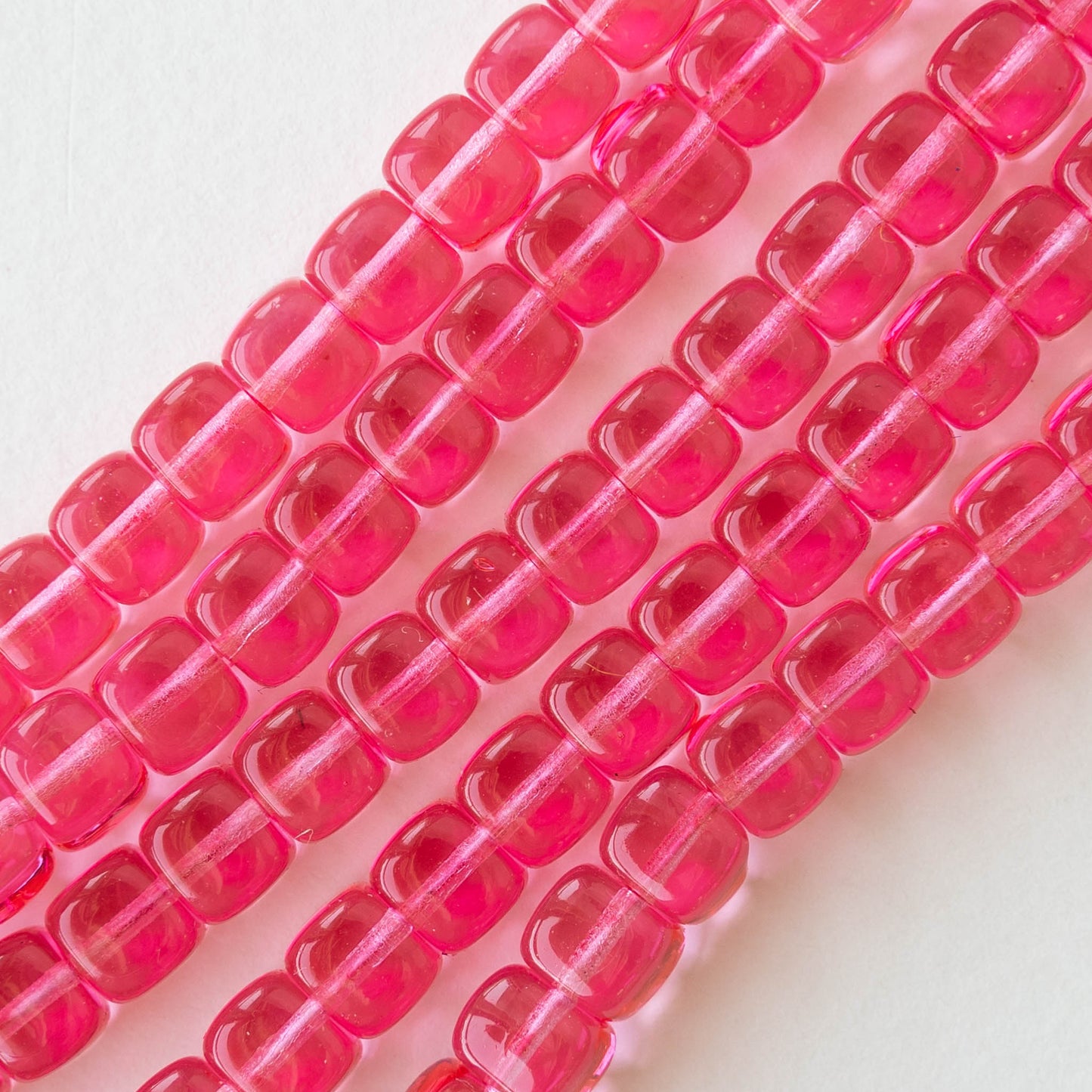 5x7mm Glass Cube Beads - Transparent Pink Rose - 75 beads