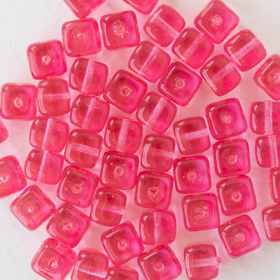 5x7mm Glass Cube Beads - Transparent Pink Rose - 75 beads