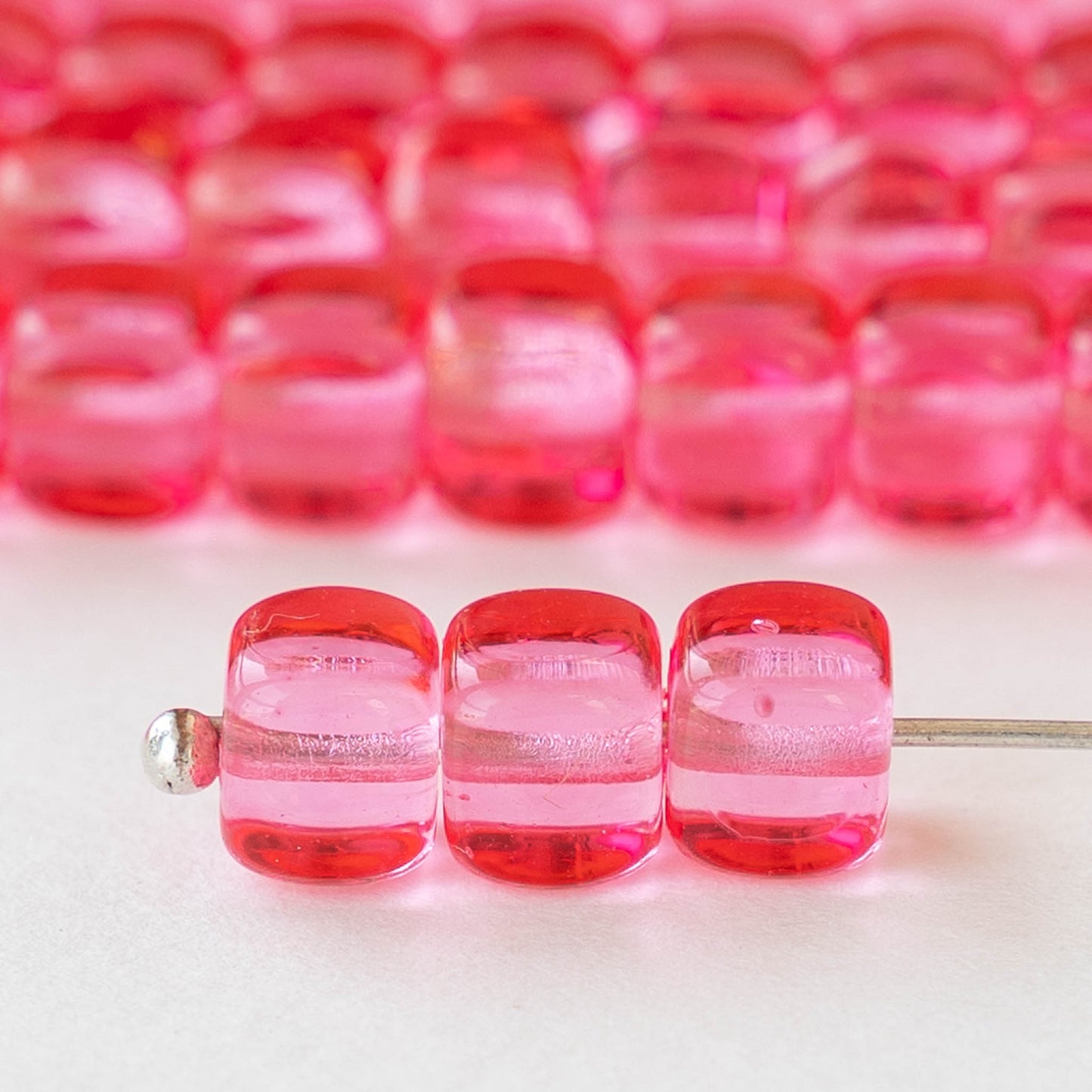 5x7mm Glass Cube Beads - Transparent Pink Rose - 75 beads