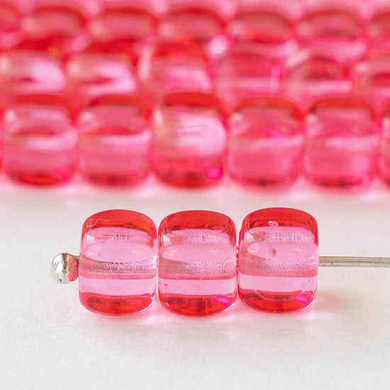 5x7mm Glass Cube Beads - Transparent Pink Rose - 75 beads