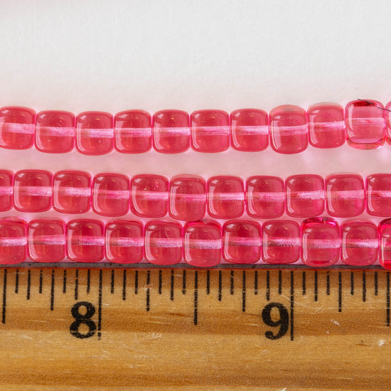 5x7mm Glass Cube Beads - Transparent Pink Rose - 75 beads