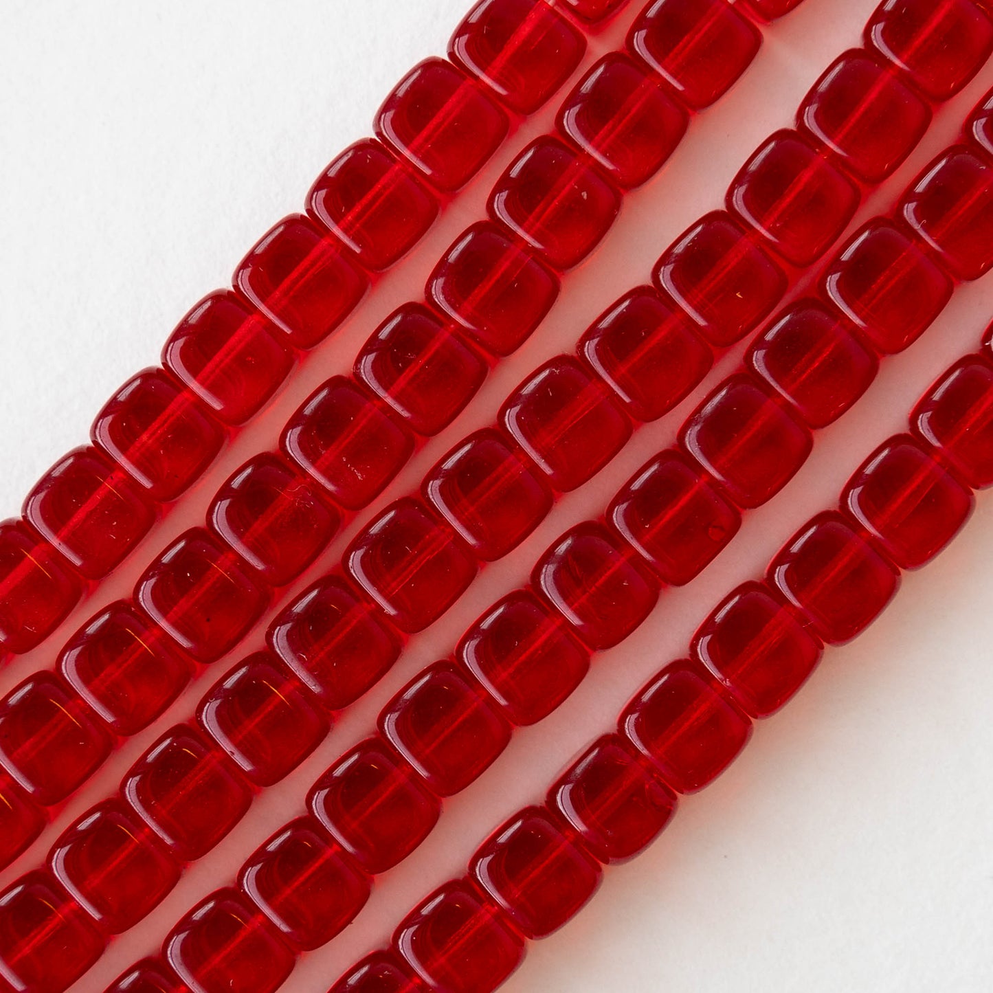 5x7mm Glass Cube Beads - Transparent Siam Red - 50 beads