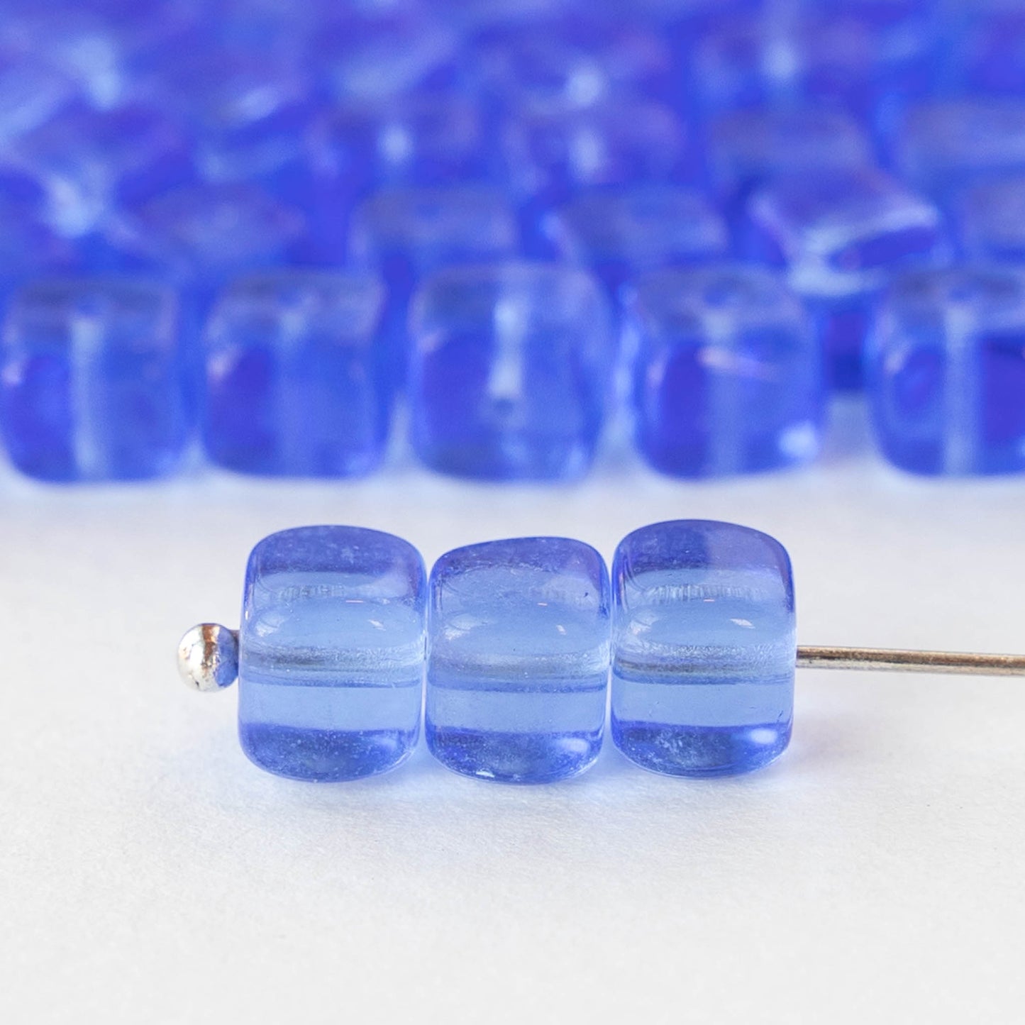 5x7mm Glass Cube Beads - Transparent Sapphire Blue - 50 beads