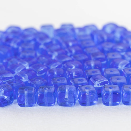 5x7mm Glass Cube Beads - Transparent Sapphire Blue - 50 beads