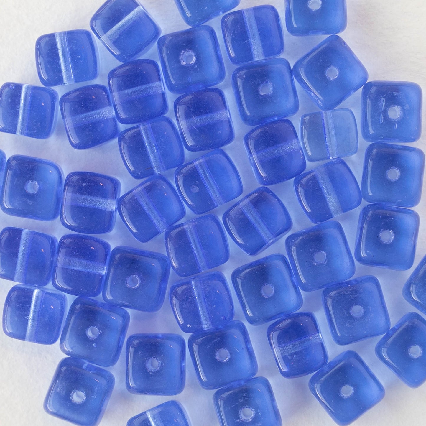 5x7mm Glass Cube Beads - Transparent Sapphire Blue - 50 beads