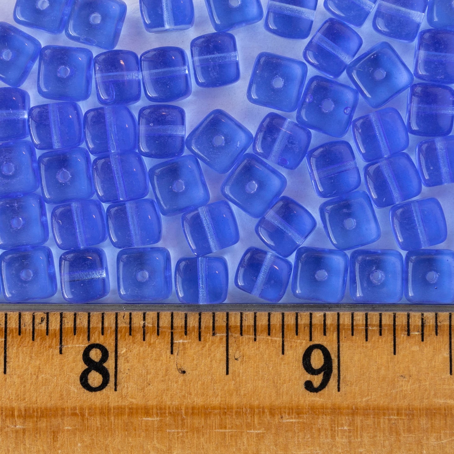 5x7mm Glass Cube Beads - Transparent Sapphire Blue - 50 beads