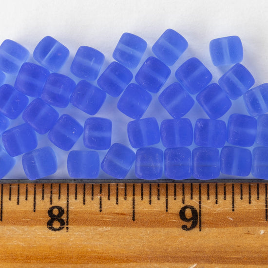 5x7mm Glass Cube Beads - Matte Sapphire - 50 beads