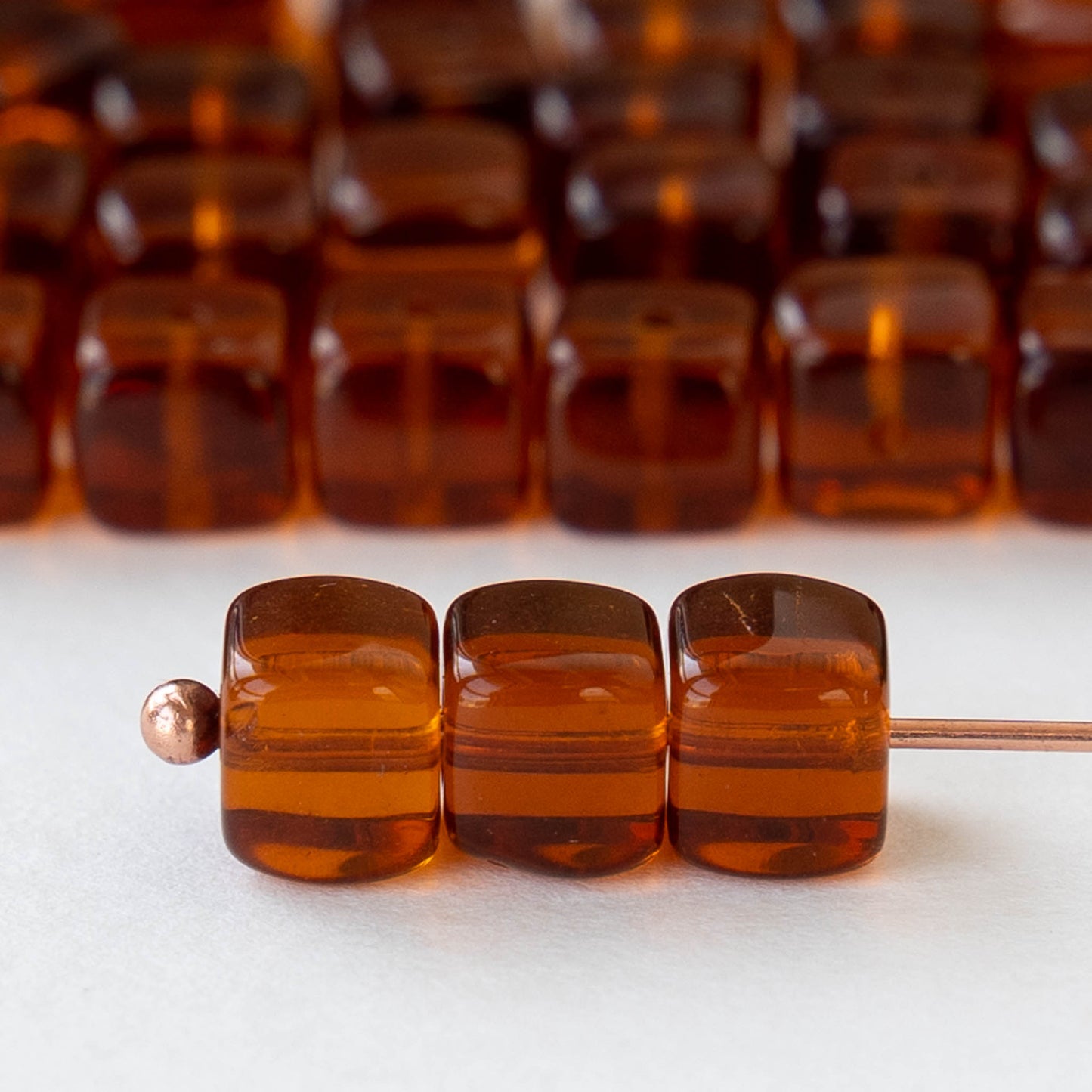 5x7mm Glass Cube Beads - Transparent Madeira Topaz - 50 beads