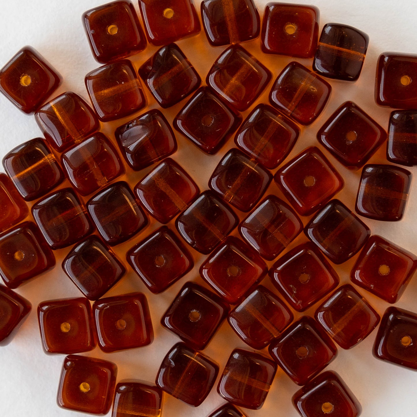 5x7mm Glass Cube Beads - Transparent Madeira Topaz - 50 beads