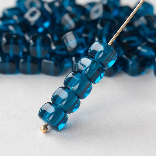 5x7mm Glass Cube Beads - Capri Blue - 50 beads