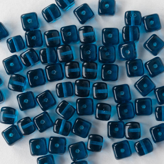 5x7mm Glass Cube Beads - Capri Blue - 50 beads