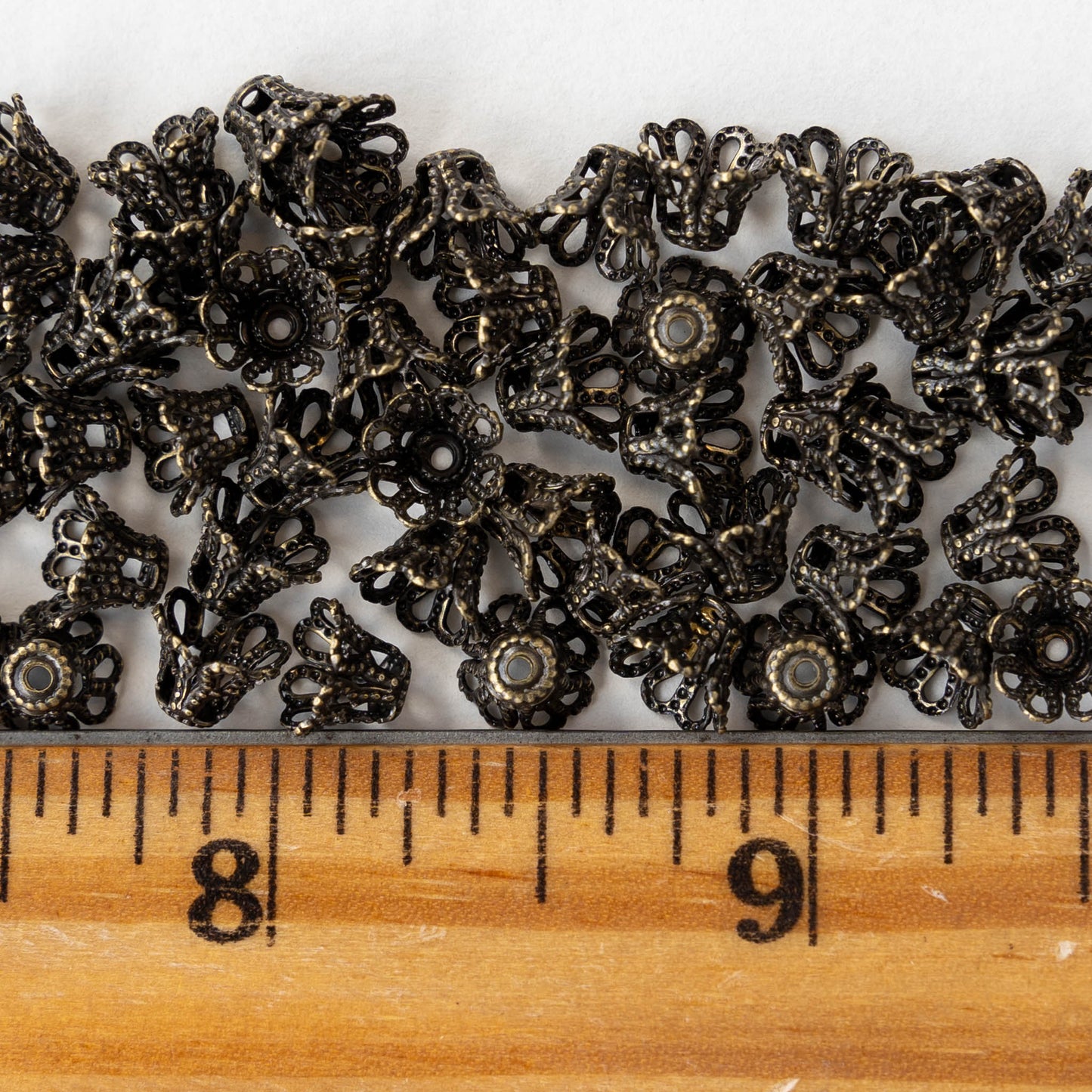 5x7mm Fancy Bead Caps - Antiqued Brass - 30 Pieces