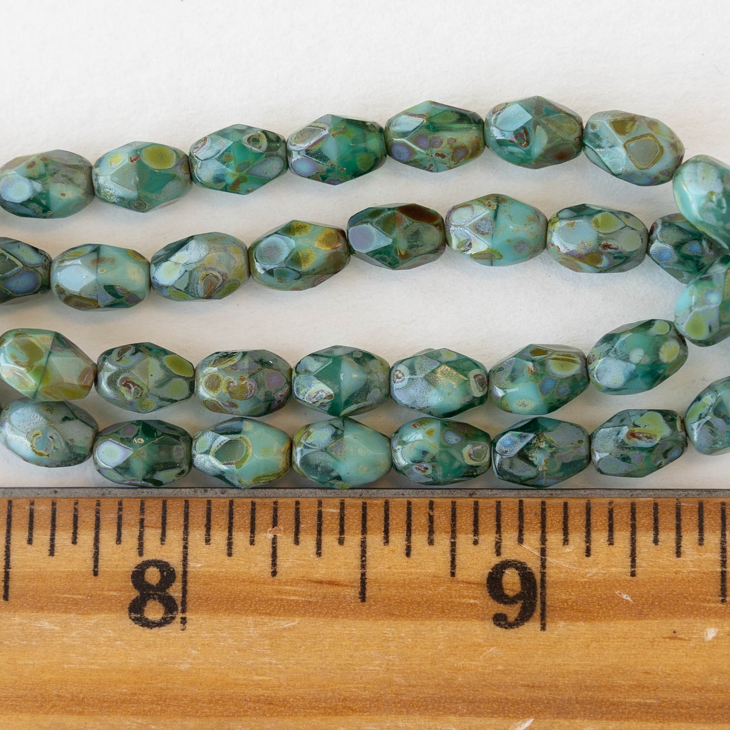 5x7mm Firepolished Glass Oval Beads - Opaque Seafoam Teal Picasso - 20 beads