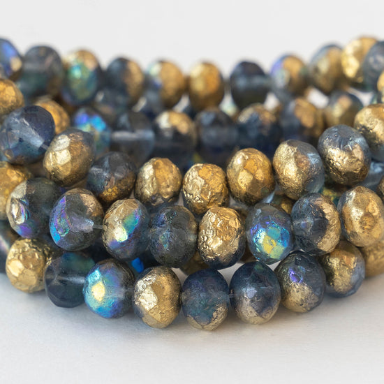5x7mm Rondelle - Etched Teal with Gold  - 12 Beads