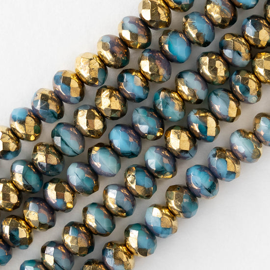5x7mm Faceted Rondelle Beads - Opaque Blue Gold Mix- 26 beads