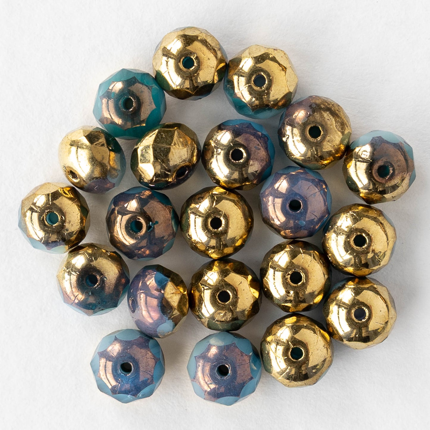 5x7mm Faceted Rondelle Beads - Opaque Blue Gold Mix- 26 beads