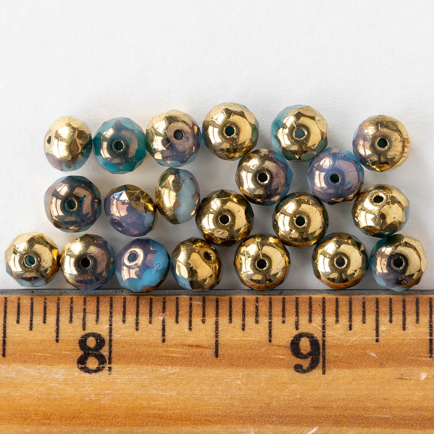 5x7mm Faceted Rondelle Beads - Opaque Blue Gold Mix- 26 beads