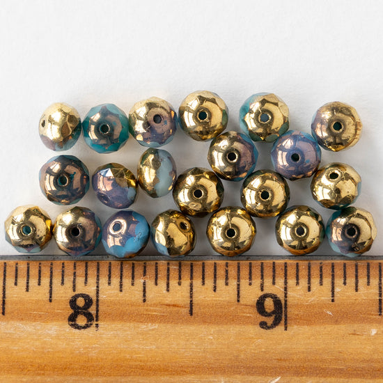 5x7mm Faceted Rondelle Beads - Opaque Blue Gold Mix- 26 beads
