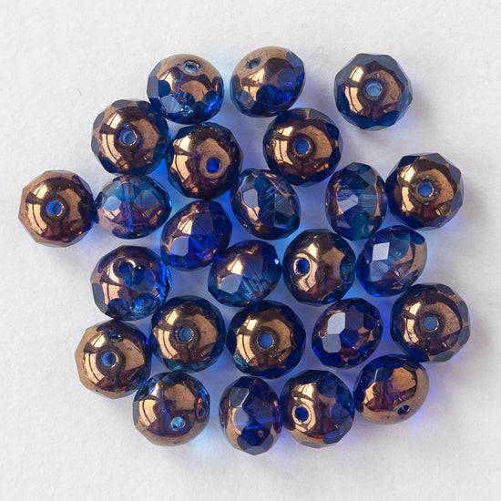 5x7mm Faceted Rondelle Beads - Sapphire and Sky Blue with a Bronze Finish - 25 beads